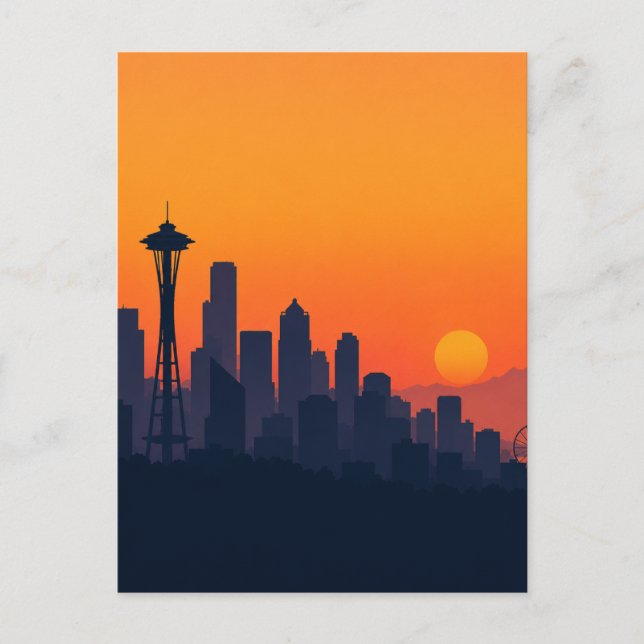 Minimalist Seattle Skyline at Sunset Modern Postcard (Front)