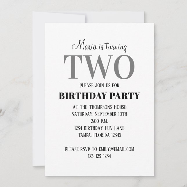 Minimalist Second Birthday Gender Neutral Template (Front)