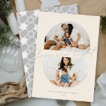 Minimalist Semicircles Love & Light Hanukkah Photo Foil Holiday Card<br><div class="desc">This unique and stylish holiday card features two of your favourite photos in a double, top and bottom semicircle template accented with curved foil-pressed minimalist lines and a modern foil stamped handwriting script with the greeting, 'love and light' placed on the centre of the card. The family name and year...</div>