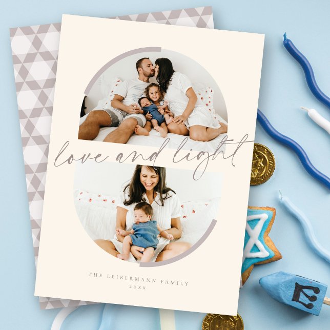 Minimalist Semicircles Love & Light Hanukkah Photo Invitation (Creator Uploaded)