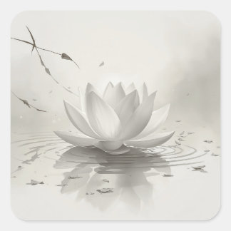 Minimalist Serene Lotus Flower Painting Images Square Sticker