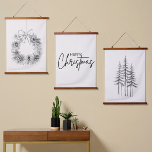 Minimalist Set of 3 Christmas Prints  Hanging Tapestry
