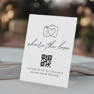 Minimalist Share the Love QR Code Photo Upload Pedestal Sign