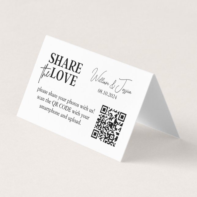 Minimalist Share The Love Qr Code | Wedding Photos Business Card (Front)