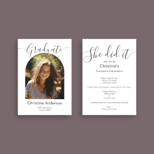 Minimalist She Did It Graduation Party Photo Invitation