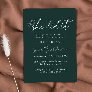 Minimalist She Did it Modern Graduation Party Invitation