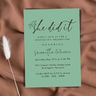Minimalist She Did it Modern Graduation Party Invitation