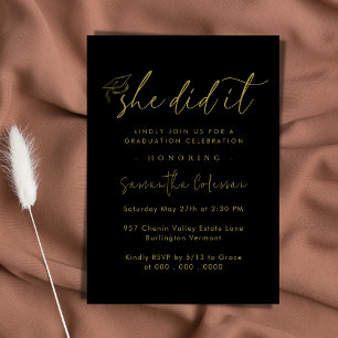 Minimalist She Did it Modern Graduation Party Invitation