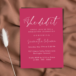 Minimalist She Did it   Modern Graduation Party Invitation