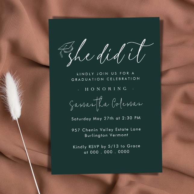 Minimalist She Did it | Modern Graduation Party Invitation (Creator Uploaded)