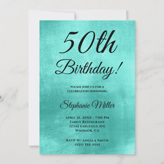 Minimalist Shiny Turquoise Foil Birthday Invitation (Front)