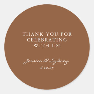 Minimalist Sienna Brown Script Custom Thank You Classic Round Sticker