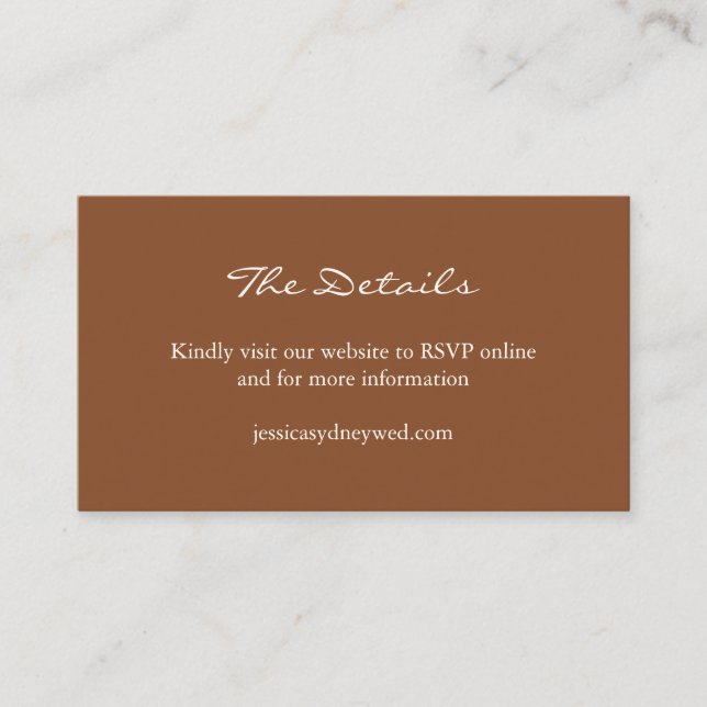 Minimalist Sienna Brown Script Wedding Website Enclosure Card (Front)