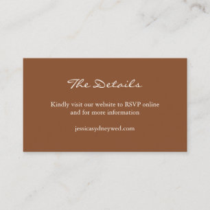 Minimalist Sienna Brown Script Wedding Website Enclosure Card