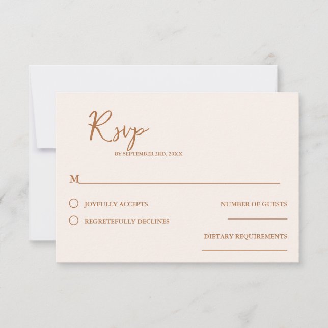 Minimalist Sienna Orangehandwritten Script wedding RSVP Card (Front)