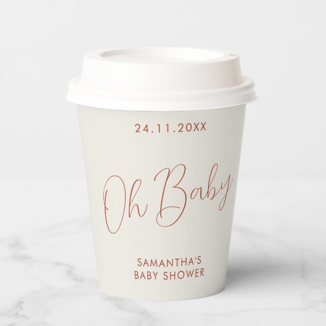 Minimalist Sign ivory Oh Baby Shower Paper Cups (Front)