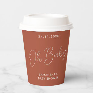 Minimalist Sign terracotta Oh Baby Shower Paper Cups