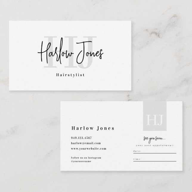 Minimalist Signature Black and White Appointment & Business Card (Front/Back)