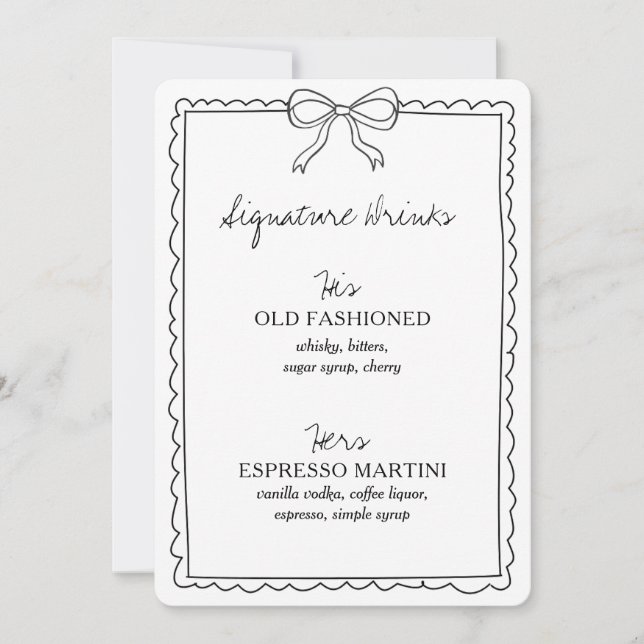 Minimalist Signature Drinks Wedding Bar Menu Sign (Front)