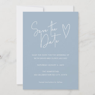 Minimalist Signature Font Blue Heart Save the Date