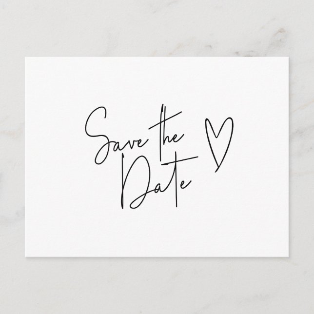Minimalist Signature Font Heart Save the Date Announcement Postcard (Front)
