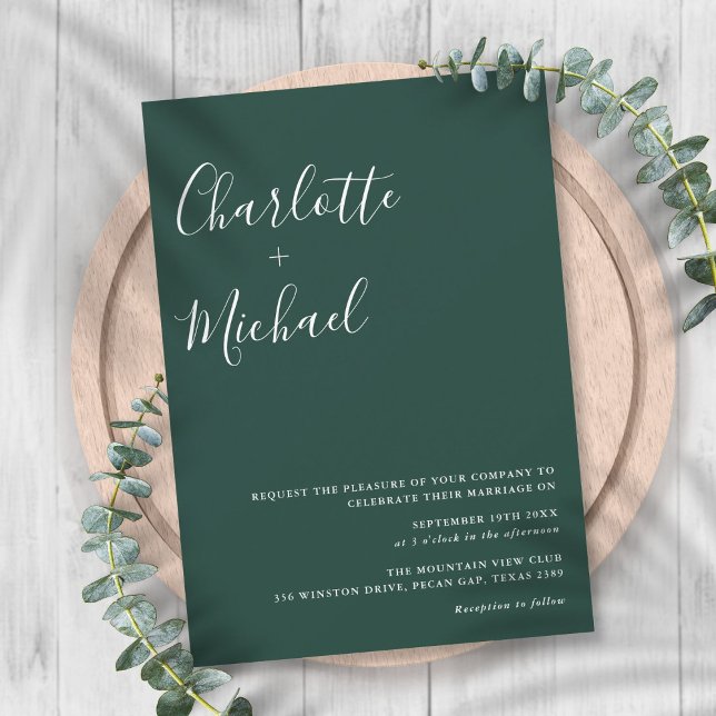 Minimalist Signature Script Emerald Green Wedding Invitation (Minimalist Signature Script Emerald Green Wedding Invitation)