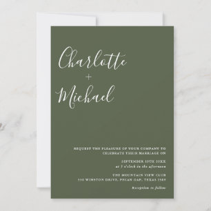 Minimalist Signature Script Olive Green Wedding Invitation