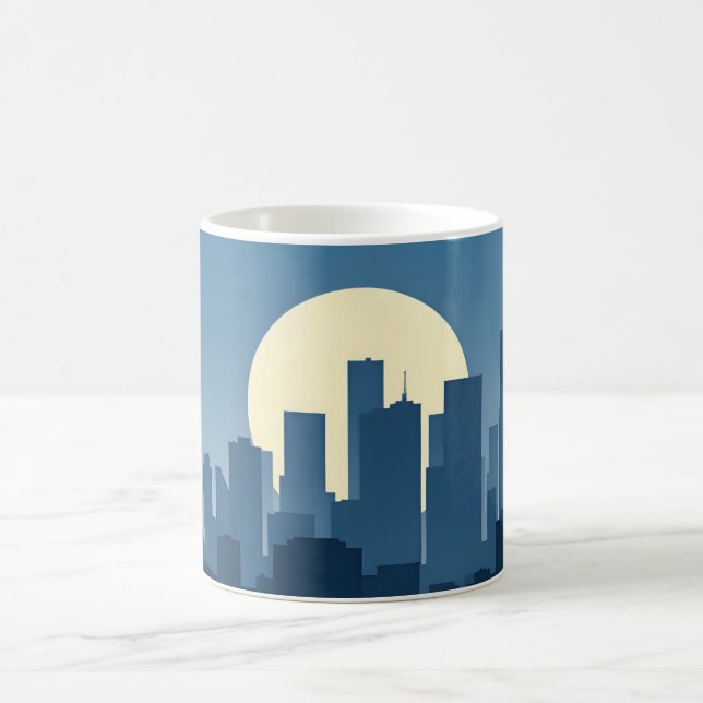 Minimalist Sillhouette Skyscraper Soft Gold Blue Coffee Mug (Center)