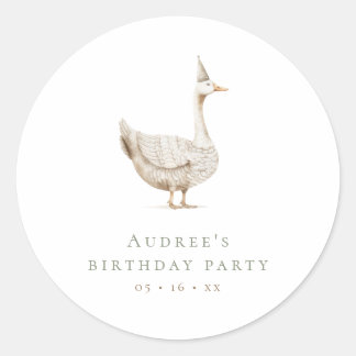 Minimalist Silly Goose Birthday Party Classic Round Sticker