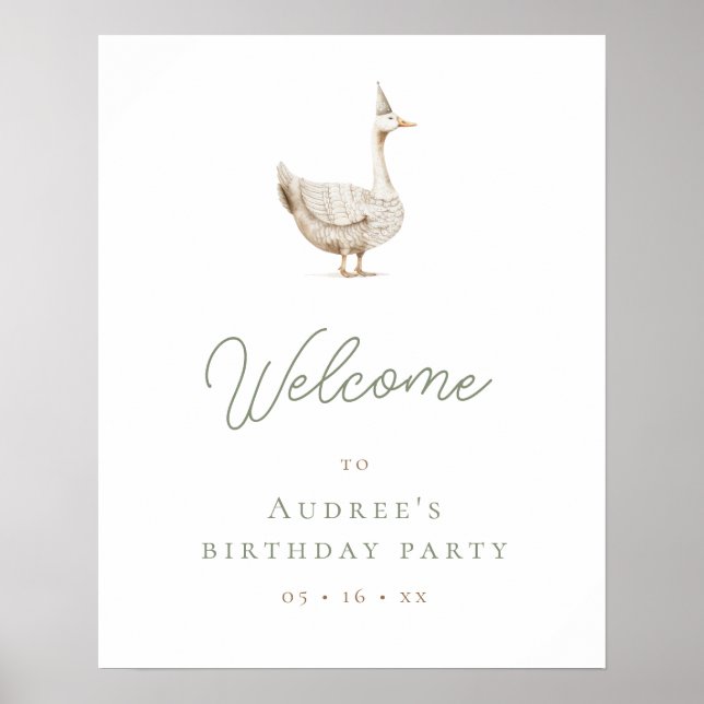 Minimalist Silly Goose Birthday Party Welcome Poster (Front)