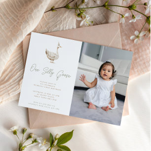 Minimalist Silly Goose First Birthday Party Photo Invitation