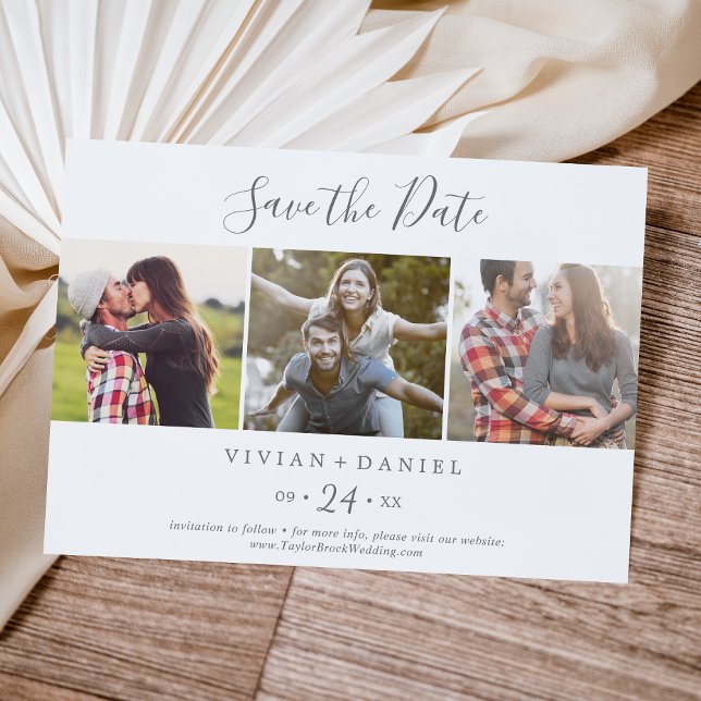 Minimalist Silver 3 Photo Template Save the Date (Creator Uploaded)