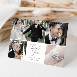 Minimalist Silver 4 Photo Template Thank You Card
