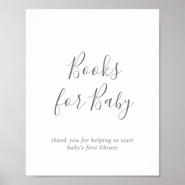 Minimalist Silver Baby Shower Books for Baby Sign (Front)