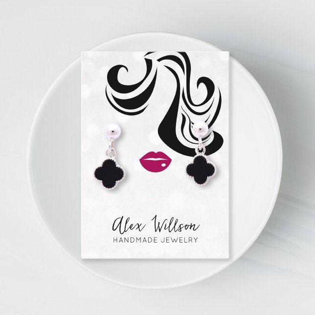 Minimalist Silver Bokeh Wavy Hair Modern Jewellery Business Card (Creator Uploaded)