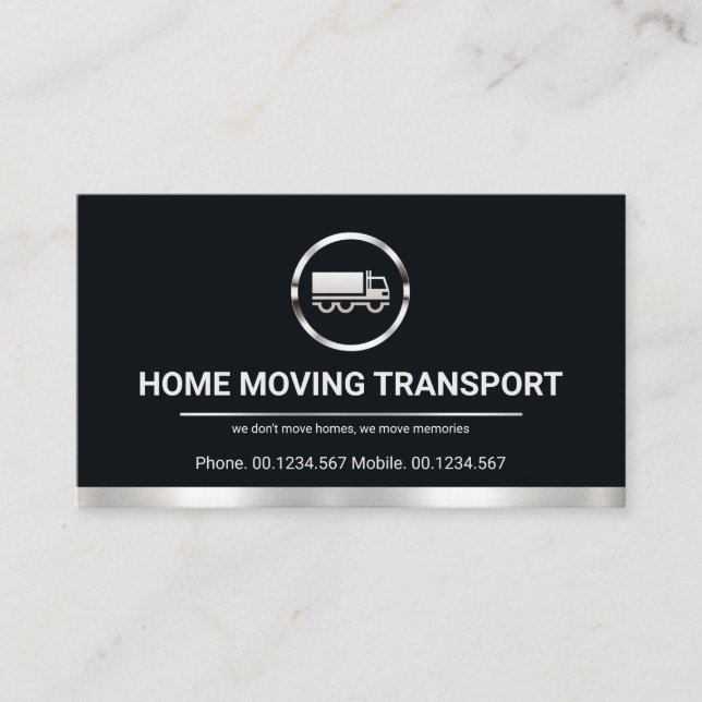 Minimalist Silver Border Line Truck Transport Business Card (Front)