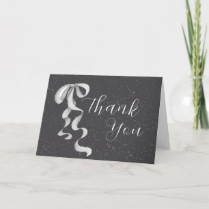 Minimalist Silver Bow Winter Snow Baby Shower Thank You Card