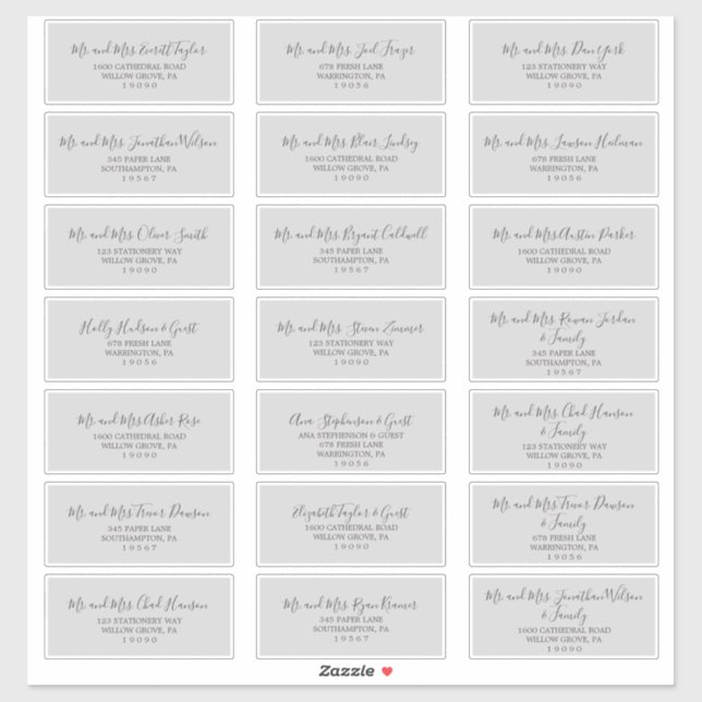 Minimalist Silver Grey Wedding Guest Address Label (Sheet)