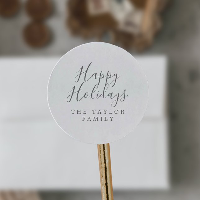 Minimalist Silver Happy Holidays Holiday Gift Classic Round Sticker (Creator Uploaded)