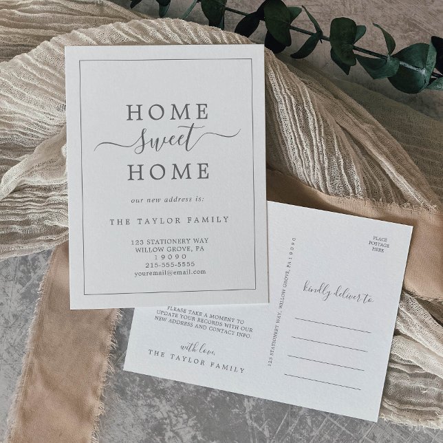 Minimalist Silver Home Sweet Home Moving Announcement Postcard (Creator Uploaded)