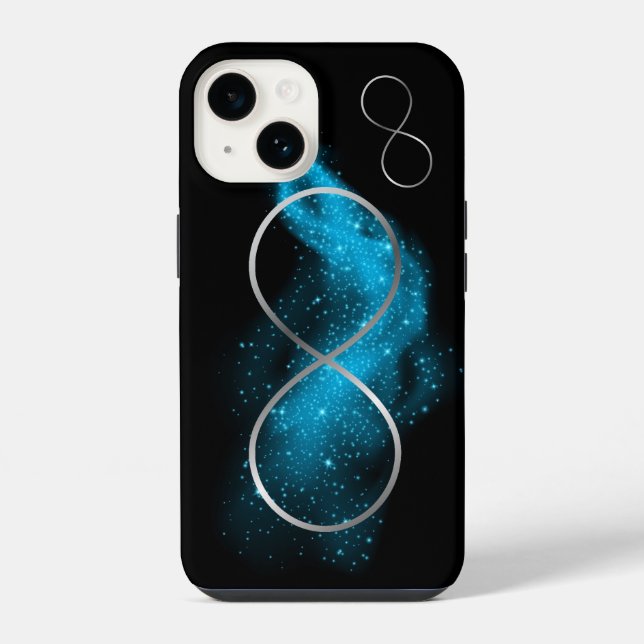 Minimalist Silver Infinity Sign and Teal Glow | iPhone Case (Back)