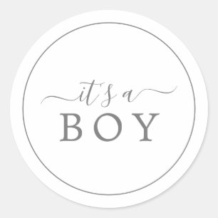 Minimalist Silver It's A Boy Baby Shower Sticker
