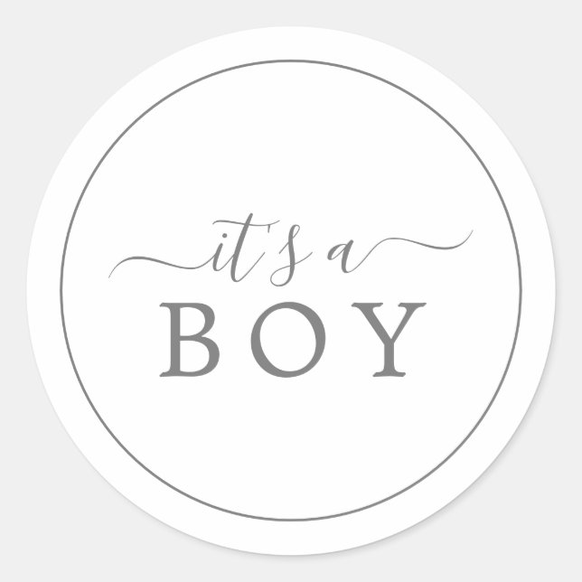 Minimalist Silver It's A Boy Baby Shower Sticker (Front)