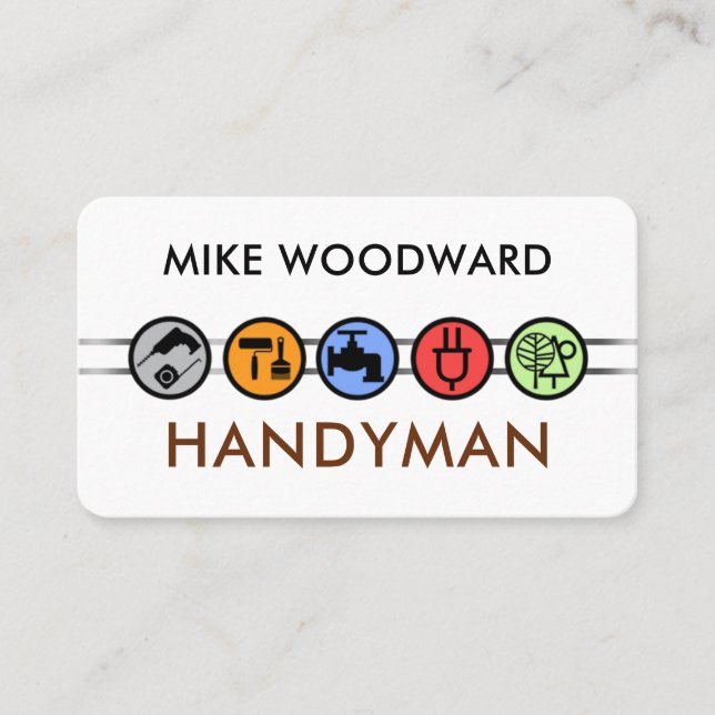 Minimalist Silver Line Handyman Tools Business Card (Front)