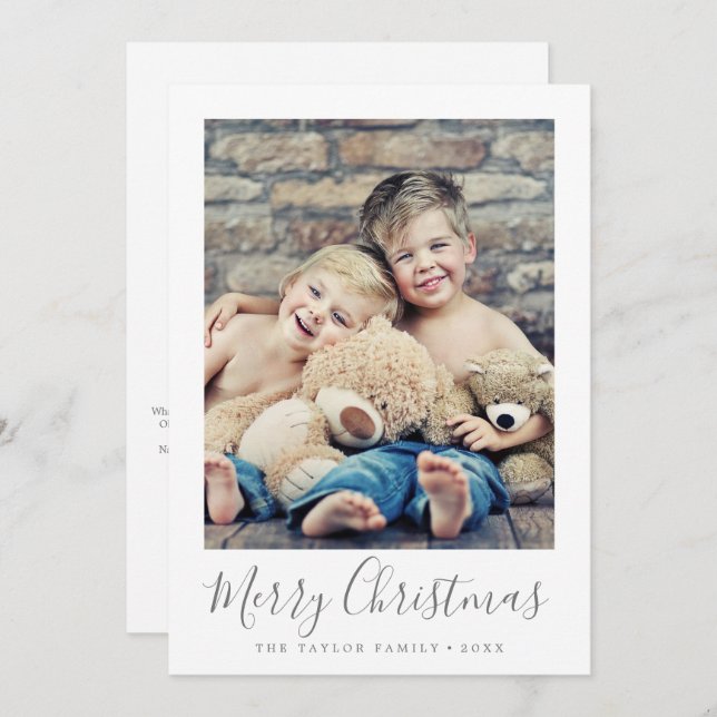 Minimalist Silver Merry Christmas Year In Review Holiday Card (Front/Back)