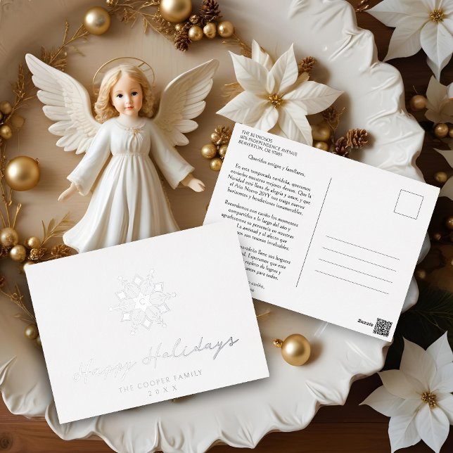 Minimalist Silver Modern Snowflake Initial Foil Holiday Postcard (Discover the elegance of our Minimalist Silver Modern Snowflake Family Initial Foil Holiday Postcard)