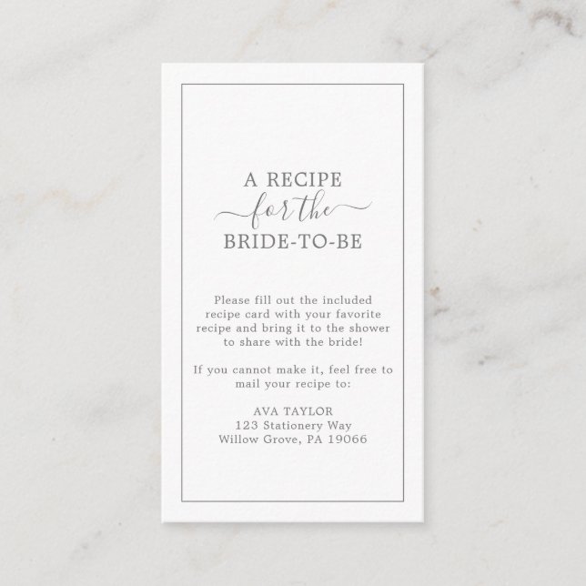 Minimalist Silver Recipe Request Enclosure Card (Front)