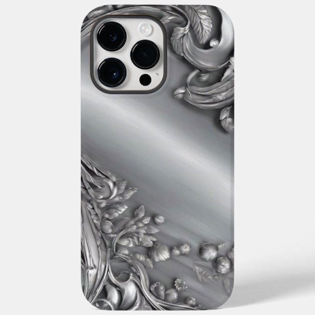 Minimalist Silver Scroll iPhone 14 Pro Max Case (Back)
