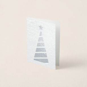Minimalist Silver Snow Background Christmas Tree Foil Card