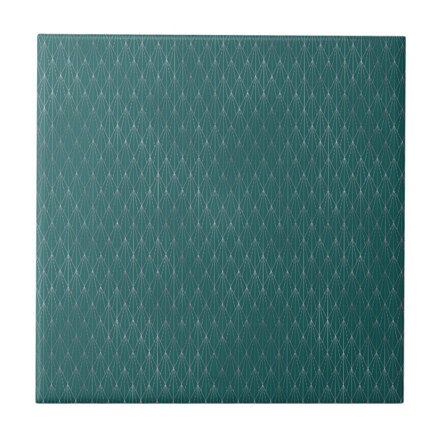 Minimalist Silver Teal Art Deco Ceramic Tile (Front)